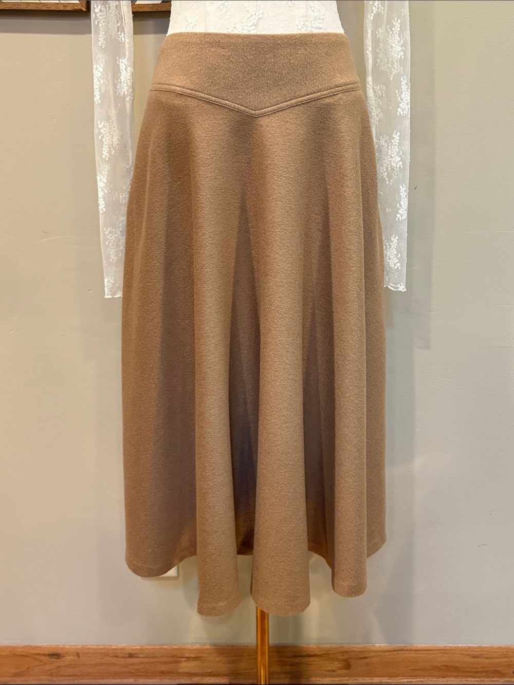 Vintage Ralph Lauren Collection 2004 Camel Wool Flared Midi Skirt size 8 - Picture 4 of 16